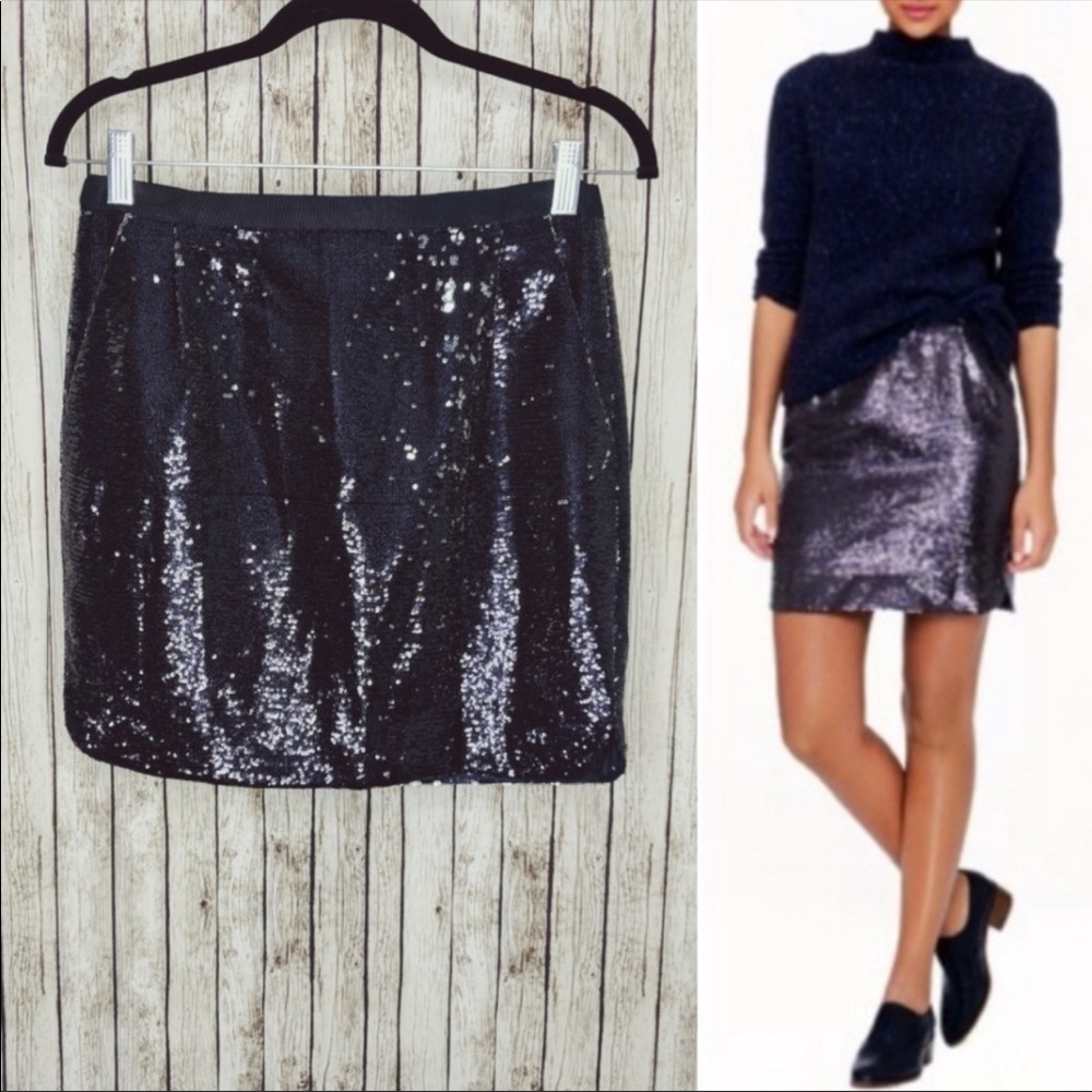 J Crew NWT Indigo Sequin Miniskirt with pockets!
